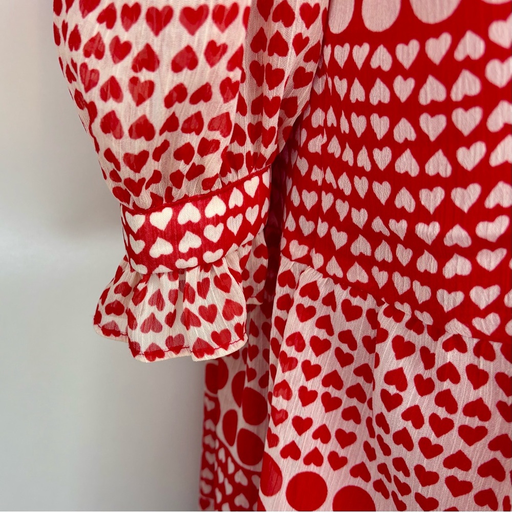 ❤️ NWT LOFT Red & White Heart Print Boho Dress - Long Sleeve ❤️ - Picture 5 of 7